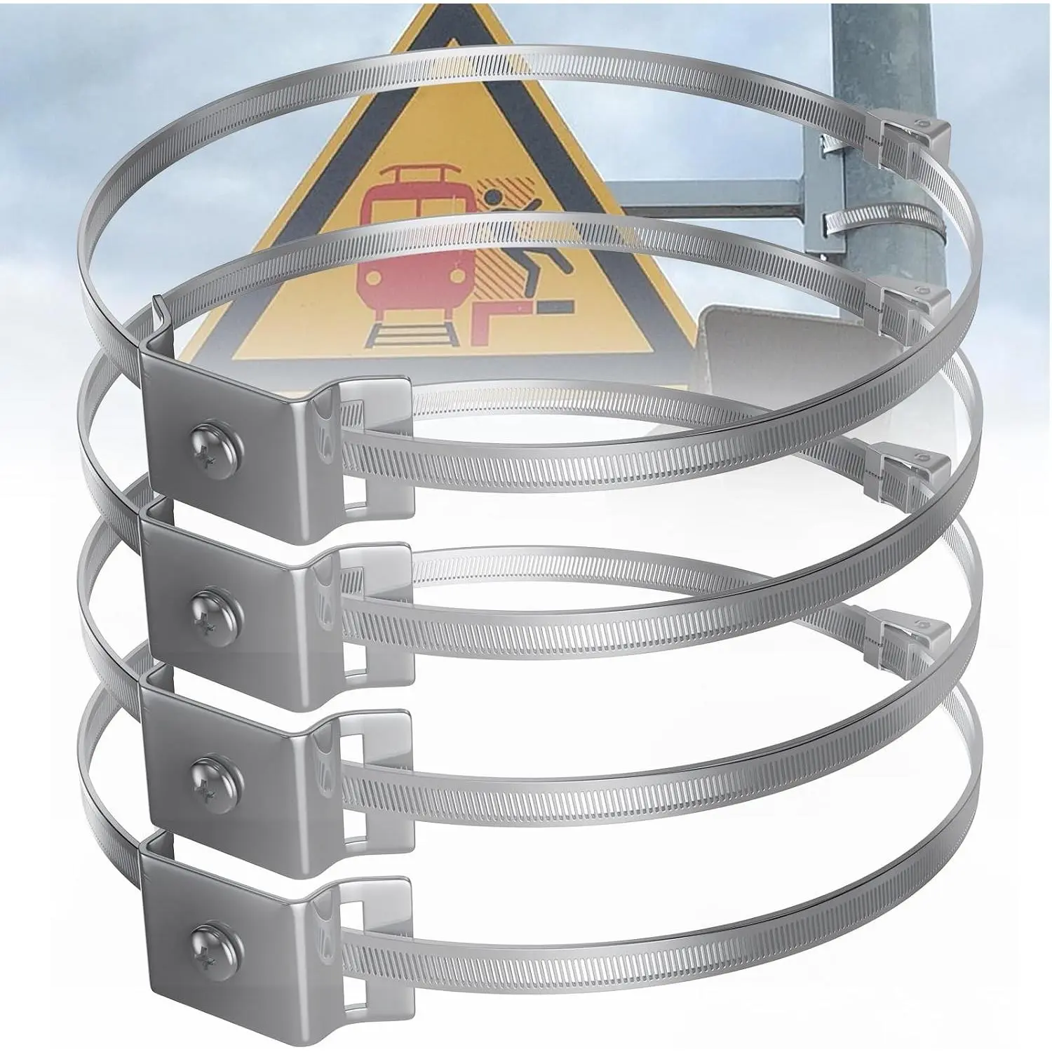 Adjustable sign mounting bracket for large-diameter poles, sign mounting accessories for light poles, street sign bracket, pole clamping bracket with stainless steel strap