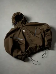 2026 New Arrival Men Minimalist Techwear Windbreaker Hoodie Jacket Solid Color Water Resistant Drawstring Hem & Hood Zip Side Pocket Lightweight Short Loose Outerwear Black Gray Army Green Brown Navy Dark Gray Multi Colors City Camping Daily Spring Fall O