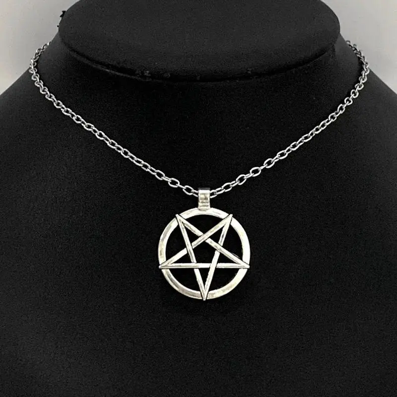100% Brand New Long Fashion Inverted Pentagram Pendant Letter Necklace - Unisex Metal Coating Satanic Symbol Amulet Chain Jewelry, Creative Crafts for Daily Wear, Yes