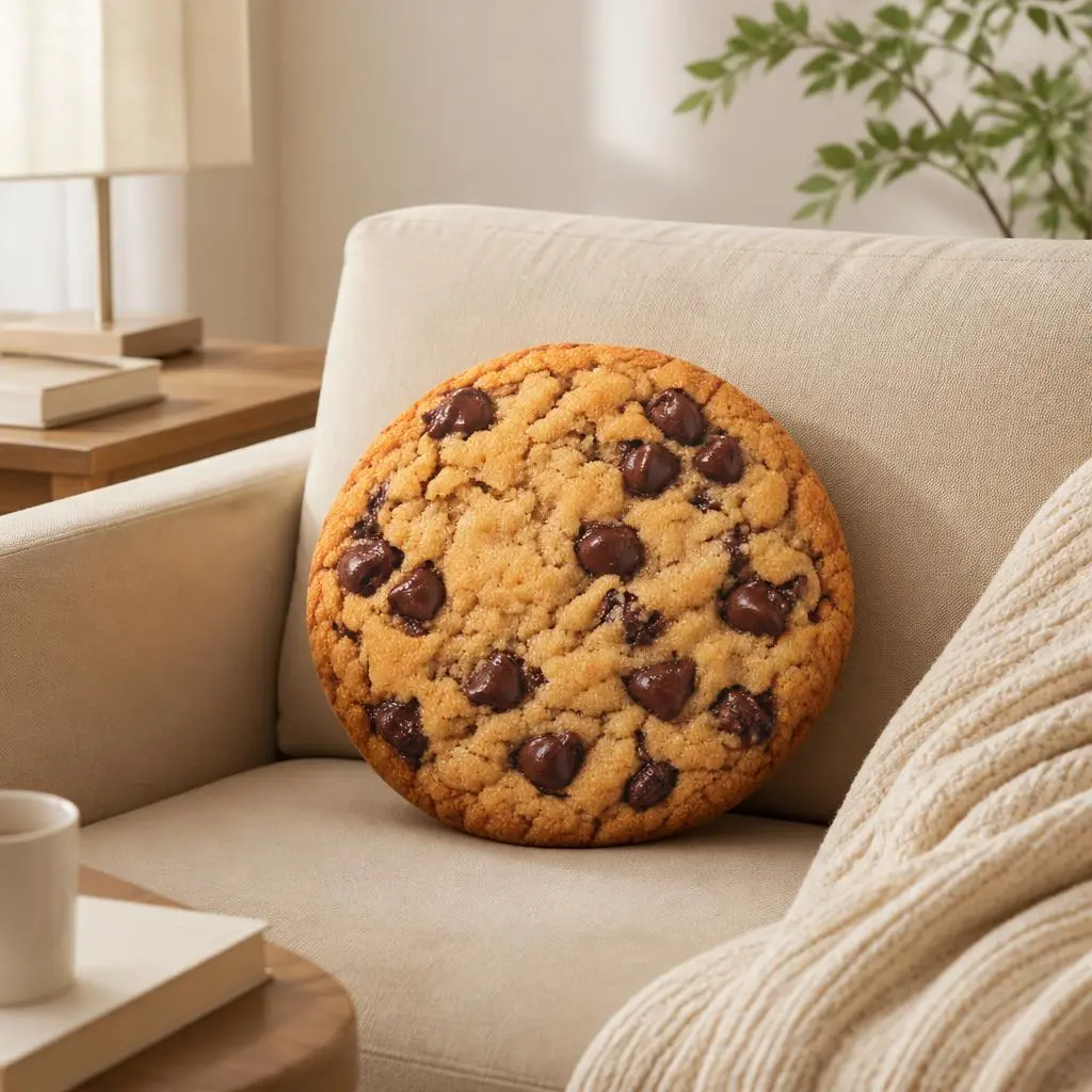 Chocolate Chip Cookie Shaped Plush Pillow Foodie Stuffed Cushion Dessert Throw Pillow for Sofa Bedroom Home Decor Gift Idea