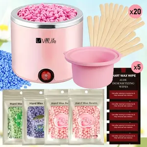 Viilife Complete Hair Removal Kit, Portable Wax Heater 200cc, Includes Wax Heaters, Wax Beans, Hard Wax Beads, Wooden Sticks, Wet Wipes, for Sensitive Skin, Waxing Kit
