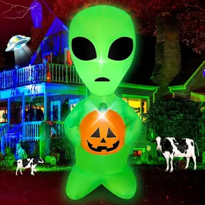 4FT LED Halloween Inflatable Alien with Pumpkin Decor | Indoor Outdoor Yard Party