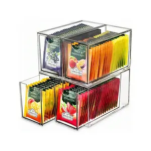 4 Pack Tea Bag Drawers Organizer, Clear Plastic Stackable Tea Organizers And Storage, Portable Tea Bag Holder 6.5" X 4" X 3" For Kitchen Pantry Organizer