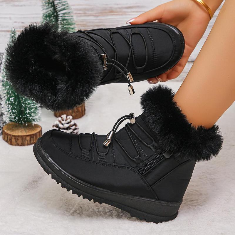 Womens Snow Boots Winter Shoes Warm Fur Lined Lining Ankle Booties Waterproof Comfortable Slip On Outdoor Boots for Women Black Footwear