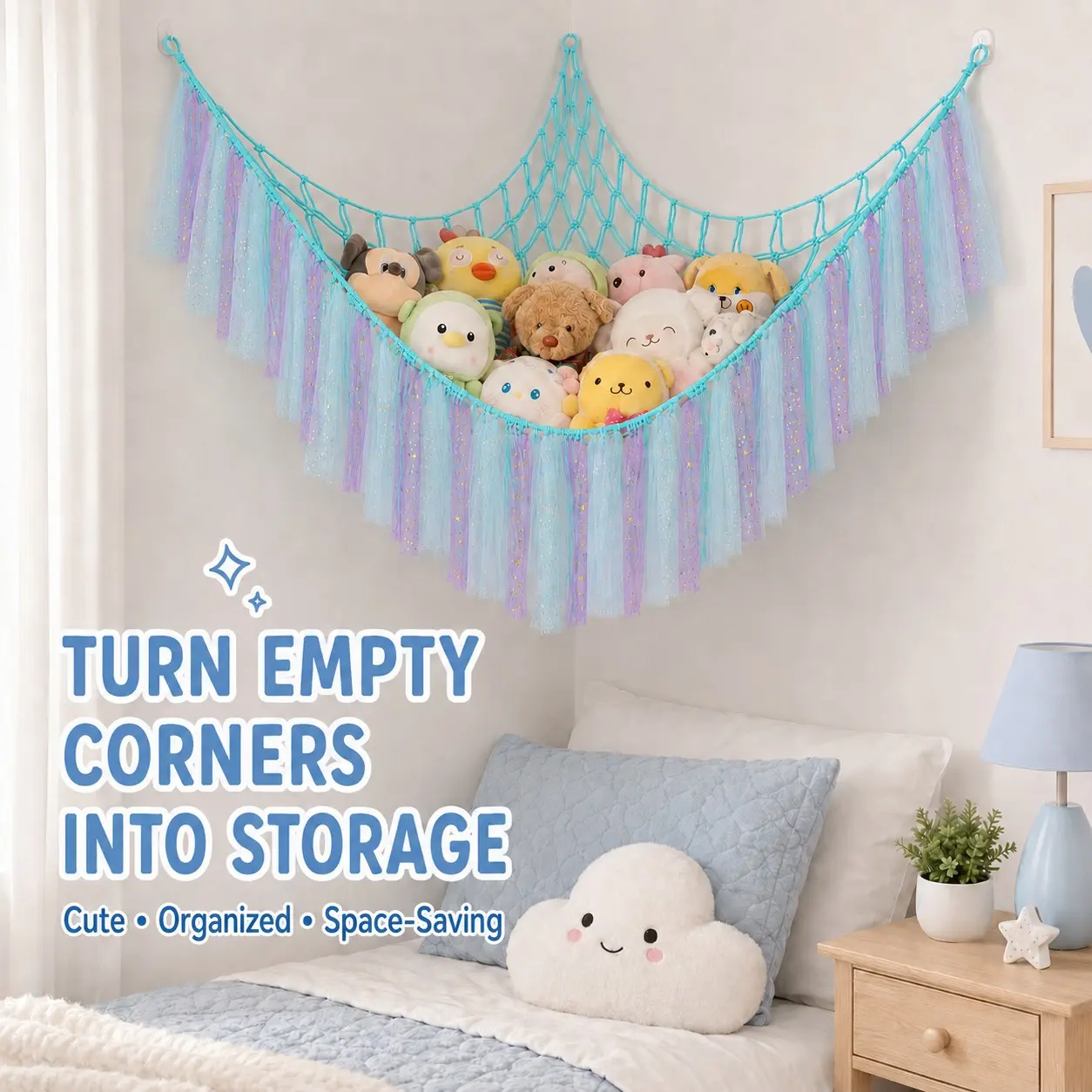 Stuffed Animals Net or Hammock, Toy Hammock Hanging Stuffed Animals Storage Organizer Holder Room Décor Adds Both Functionality And Decoration for Nursery Kids Bedroom