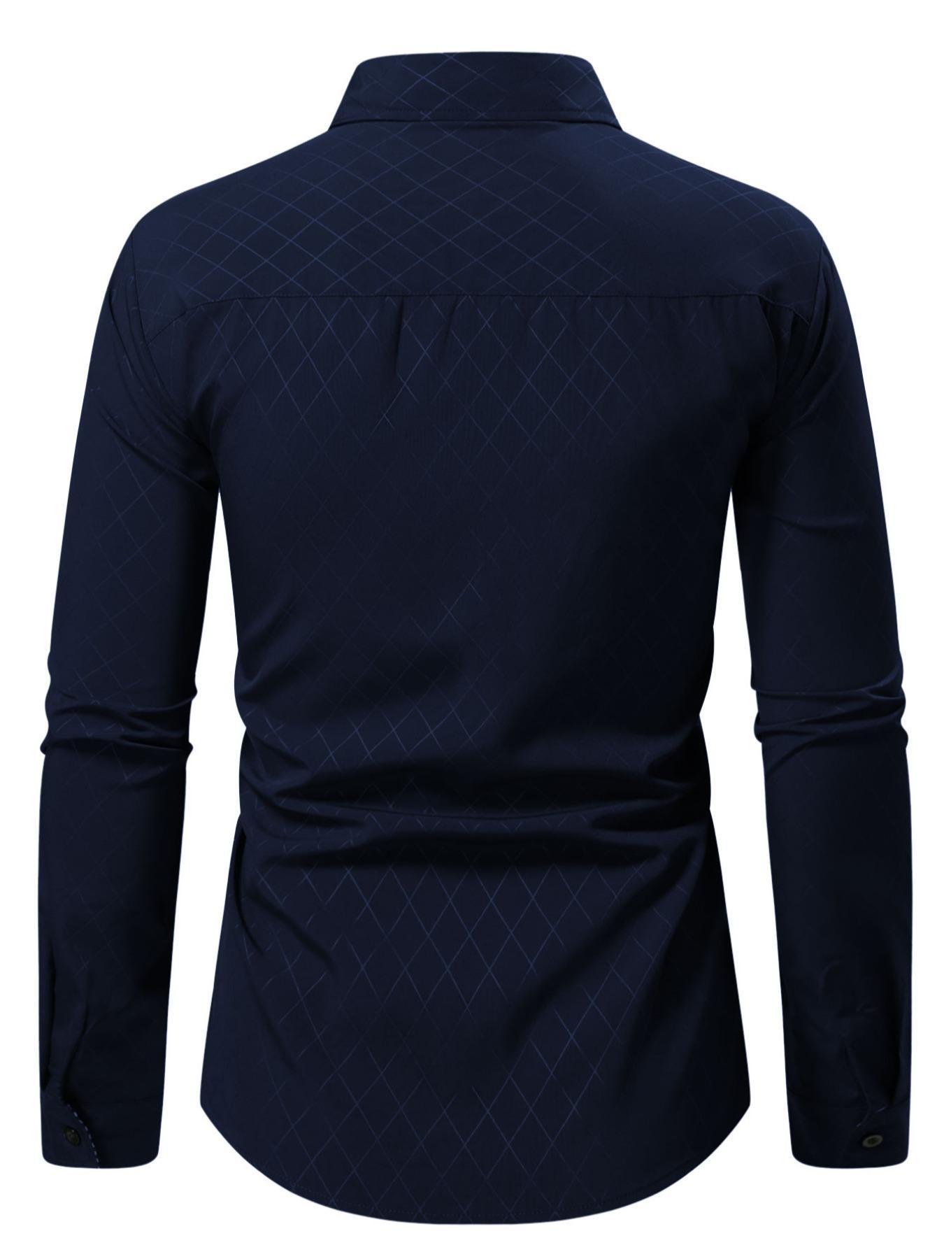 Men's Business Casual Colorblock Plaid Long Sleeve Shirt, Stylish Office Wear, Comfortable Cotton Fabric, Perfect for Daily Use