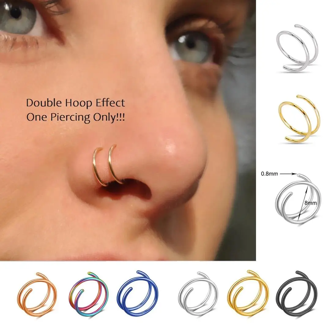 Women's 1-Piece 20G Double-Layer Stainless Steel Twist Nose Ring Stud - Casual Geometric Daily Wear Body Jewelry for Cartilage Tragus Septum Piercings