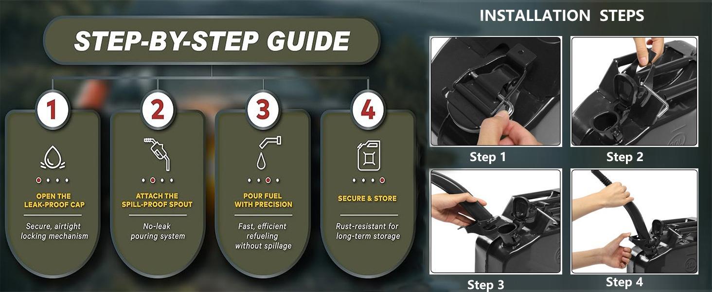 Karlhome 5L/10L/20L Fuel Can, Portable Jerry Gas Can with Flexible Spout System, Rustproof ＆ Heat-resistant Steel Fuel Tank for Cars Trucks Equipment Bottles OrganiserVersatile Water and Liquid Container for Cars, Trucks, Motorcycles