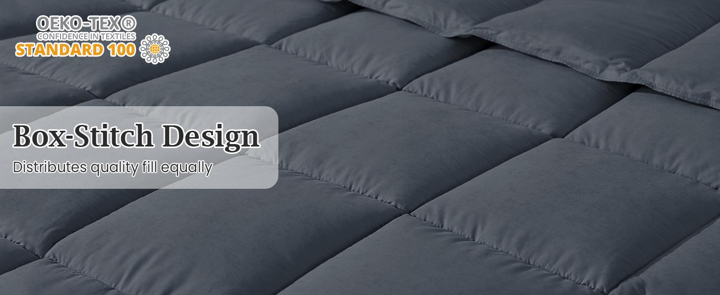 Queen Size Goose Feather Fiber and Down Comforter Duvet Insert All Season Hotel Luxury Bedding Comforters Soft Medium Warmth 88x88 Inches Dark Grey