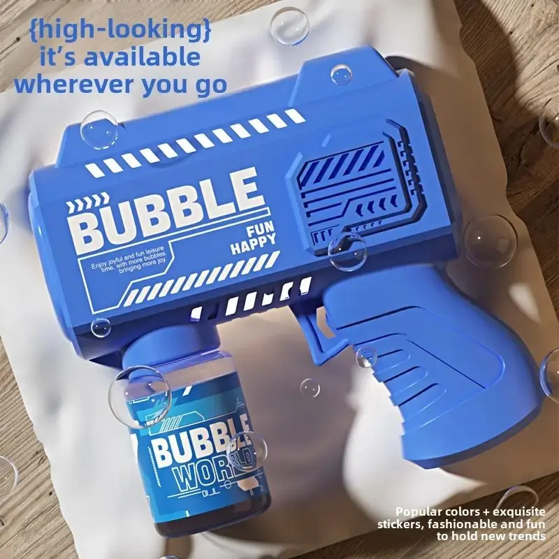 Automatic Bubble Gun for Kids, Party Bubble Machine, Three Colors Available, Includes Stickers, Large Bubble Output, Perfect for Holidays, Requires Batteries