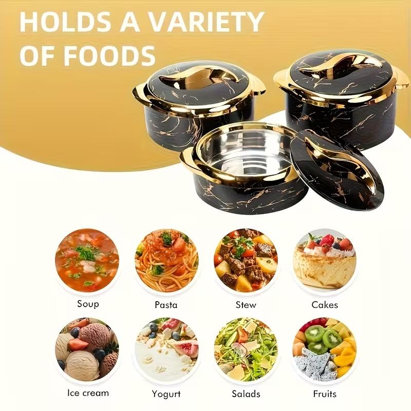 3-piece set, white and black, insulated pot with lid, insulated pot set, stainless steel insulated container, dining bowl, insulated hot pot set (for cooking only) storage box