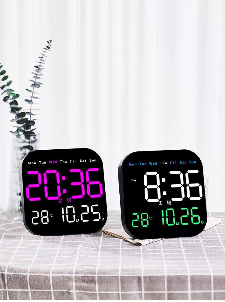 Large Display Digital LED Wall Clock Battery Operated with Temperature Date Weekday Display Adjustable Brightness Alarm Timer Modern Hanging Table Clock for Living Room Bedroom Home Decor