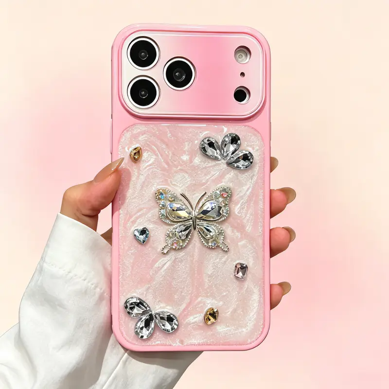 Butterfly-Style Soft Phone Case with Butterfly Accents for iPhone Series (14,15,16 Pro Max,17 Pro Max) - Water Resistant, Side Heat Dissipation, Full-Cover Anti-Drop Design, Full Cover Fit, Fits iOS