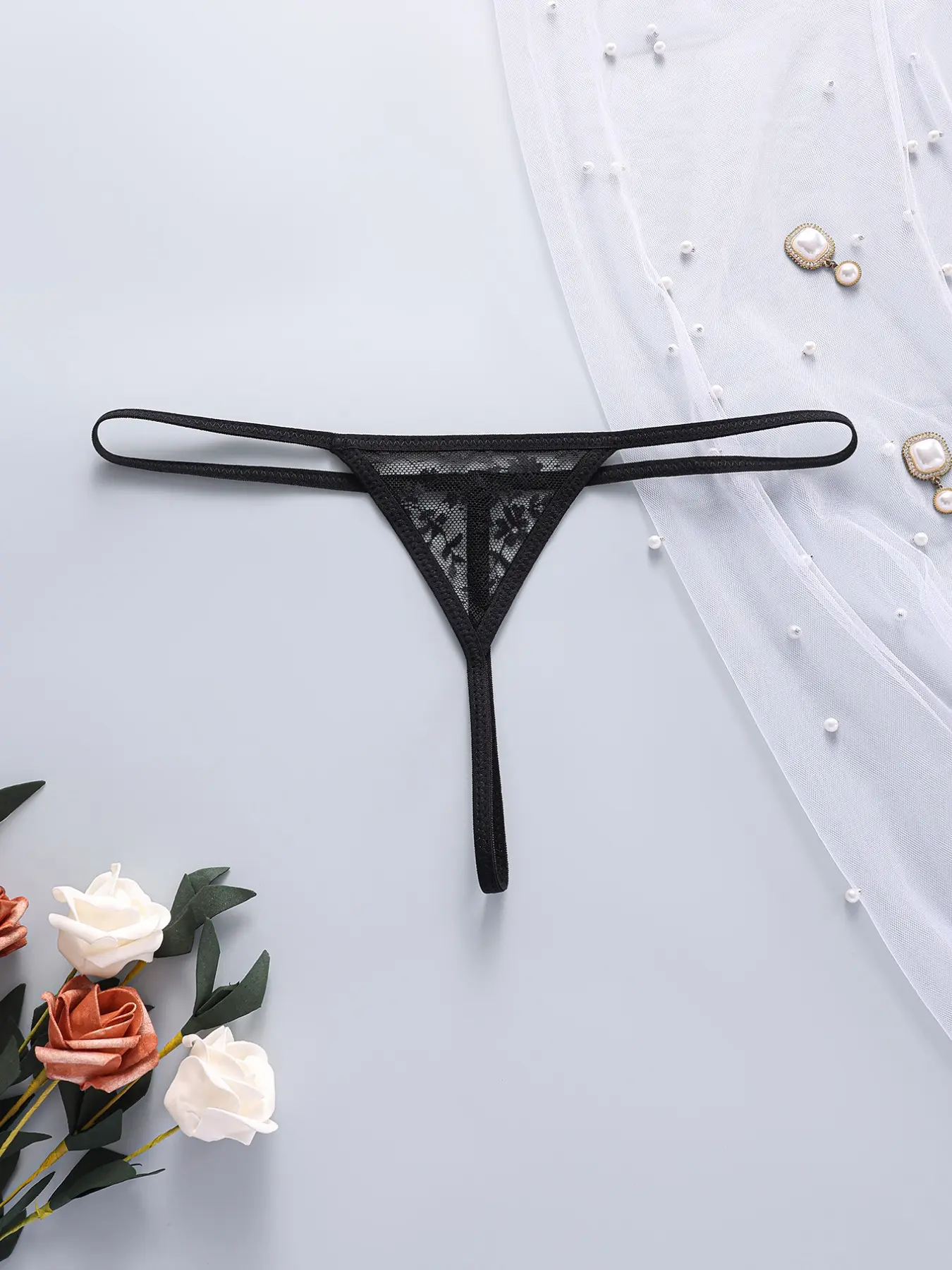 Women's Lace G-String Thong, Panties, Low Waist Transparent Soft Breathable Seamless Everyday Underwear, Comfortable Elastic Band, No Trace Design