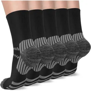 5 Pairs Copper Compression Socks for Women & Men Ankle Plantar Fasciitis Arch Support Running Socks for Athletic, Sports Compression Socks, Anti-Slip Sports Socks