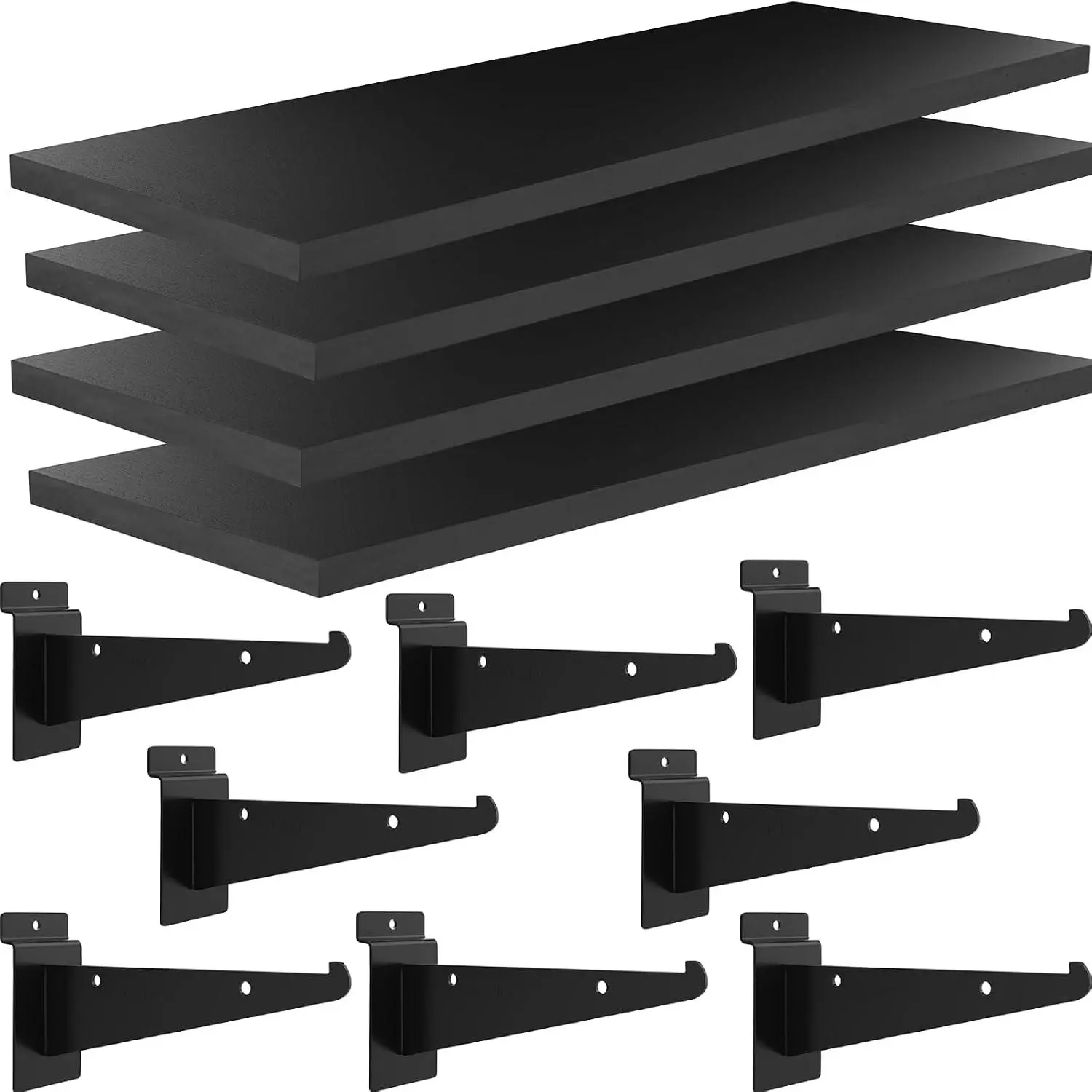 4 Pack Wooden Slatwall Shelf, 15.7 x 5.9 Inch Slatwall Shelves with Metal Brackets Heavy Duty Slat Wall Organizer Slatwall Shelving Accessories for Garage,  (4, 15.7"D x 5.9"W x 0.6"H)