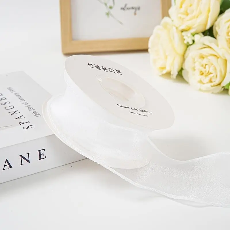 1Roll Clear Gauze Ribbon, Fishtail Yarn Ribbon Decoration DIY Flowers Cake Packaging Materials Bouquet Floral Arrangement - Durable Sheer Organza for Flower Bouquets & Cake Decor - Versatile Craft Tape for Weddings, Valentine’s & Party Embellishments
