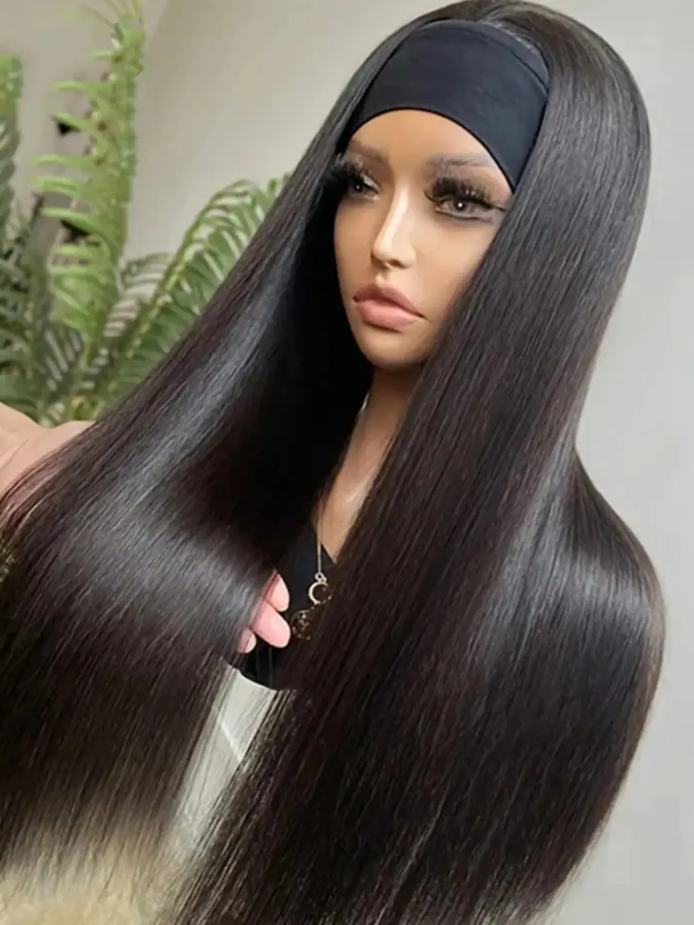 Synthetic Straight Headband Wig, Machine‑made Natural Black Wear‑and‑Go Beginner‑Friendly Glueless Wig for Women, Daily Wear, Dating & Party