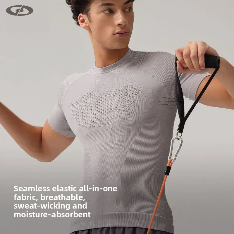 Summer Gym Essential Seamless Compression Tee! Men’s Breathable Mesh Panel Quick Dry Moisture Wicking Stretchy Athletic Short Sleeve for Weightlifting & Running