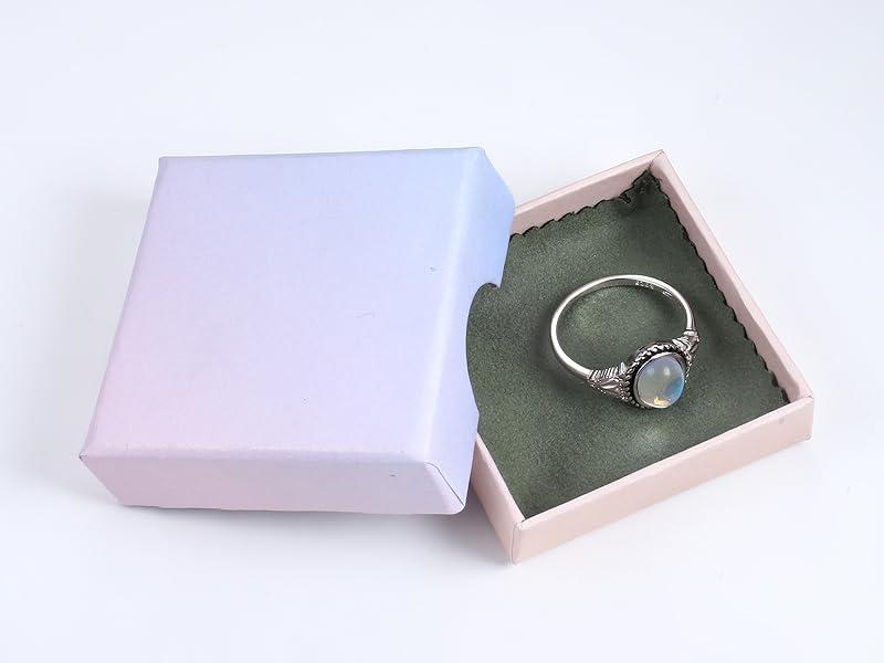 Exquisite 925 Sterling Silver Mood Rings Moonstone for Women Vintage Handmade Victorian Rings Oval Solitaire Ring 18K White Gold Plated Color Change Mood Rings Trendy Womens Jewelry