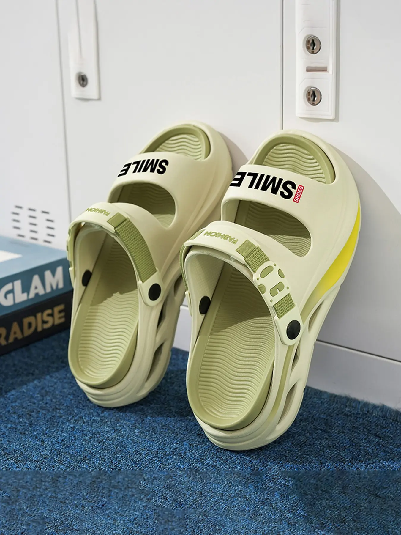 Men's Platform Slide Sandals, Adjustable Quick-release Strap, Shock Absorption Hollow Thick Sole, Non-slip Wear-resistant Open Toe Sport Slides, All Season Casual Footwear For Beach Shower Indoor House Outdoor Street Daily Wear