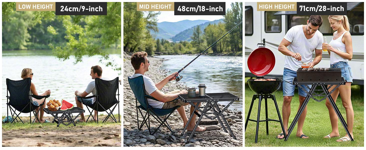 Anbte 2ft Folding Grill Table, Supports 180 Lbs, 2 Adjustable Height 28” Portable Grill Table Heat-Resistant Tabletop, Folding Metal Table for Camping BBQ Cooking Backyard Outdoor, 24" X 16", Black