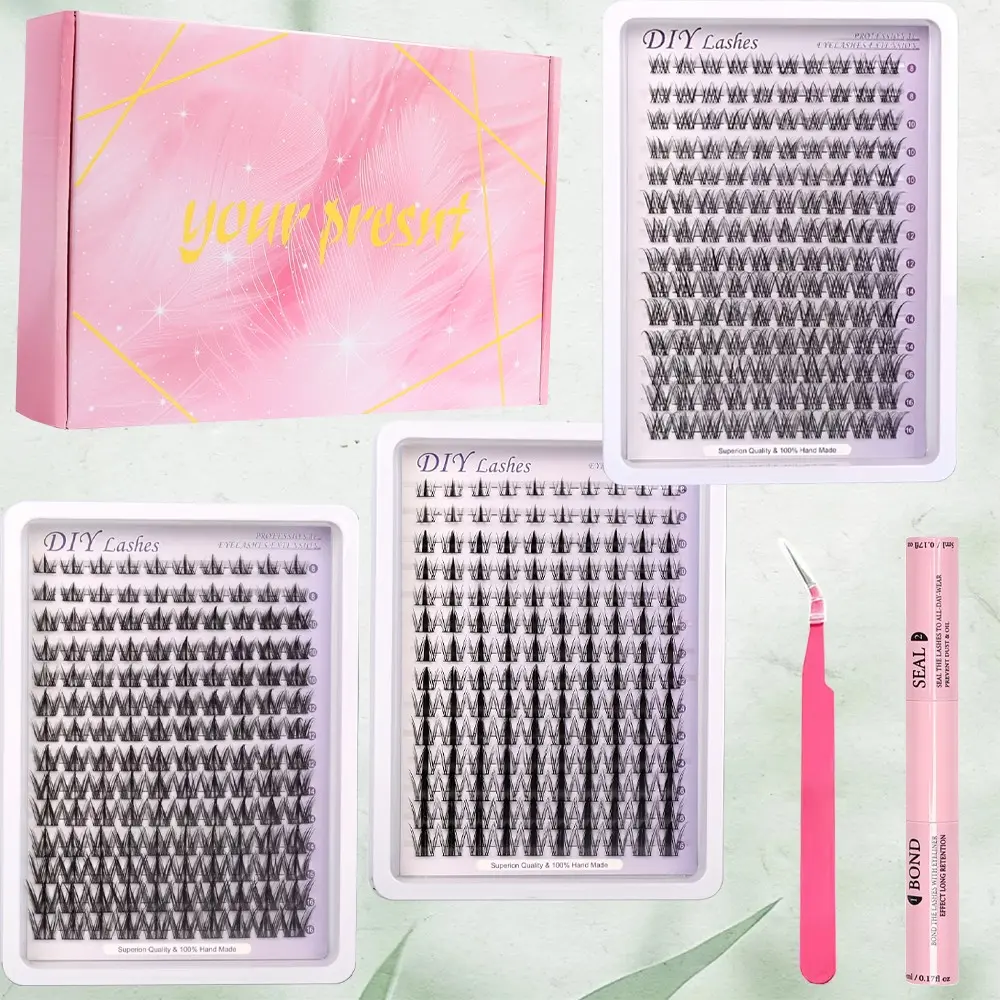 3 boxes of 420 natural style fairy eyelash clusters - Wet invisible band with C-curve thick eyelashes, 10-16mm length DIY single cluster eyelash extension, creating natural thick, comic, cat eye and daily makeup - Wet application