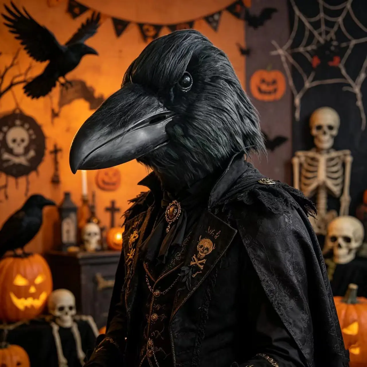 Crow Full Head Mask, Dark Horror Style, Hyper Realistic Latex Material, Open Mouth Design, Adult Halloween Makeup, Mask Cosplay Theme Party Costume
