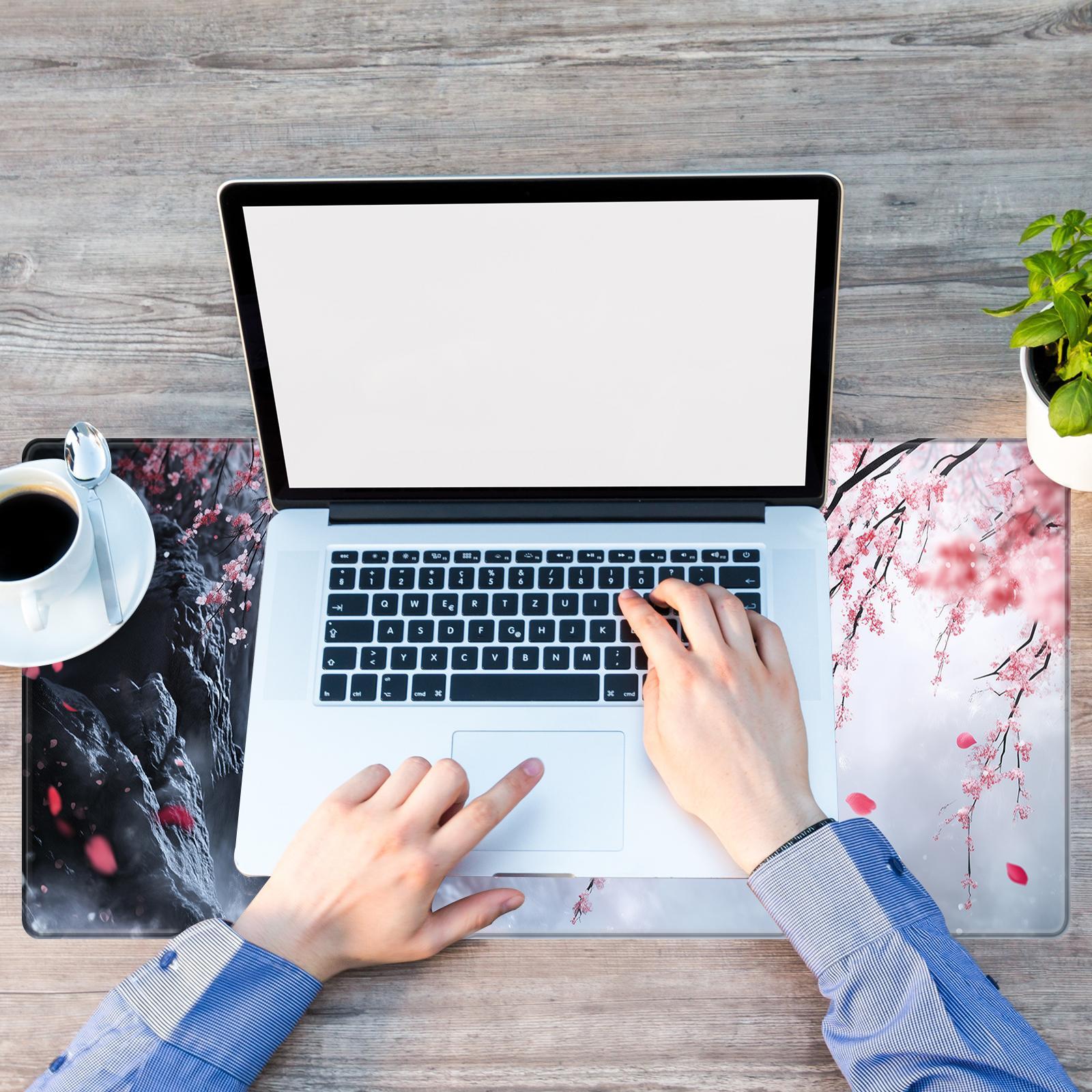 Cherry Blossom Pattern Mouse Pad, 1 Count Extended Large Gaming Mouse Pad, Non-slip Rubber Base Big Keyboard Mat with Stitched Edges for Home Office Gaming Desk Pad