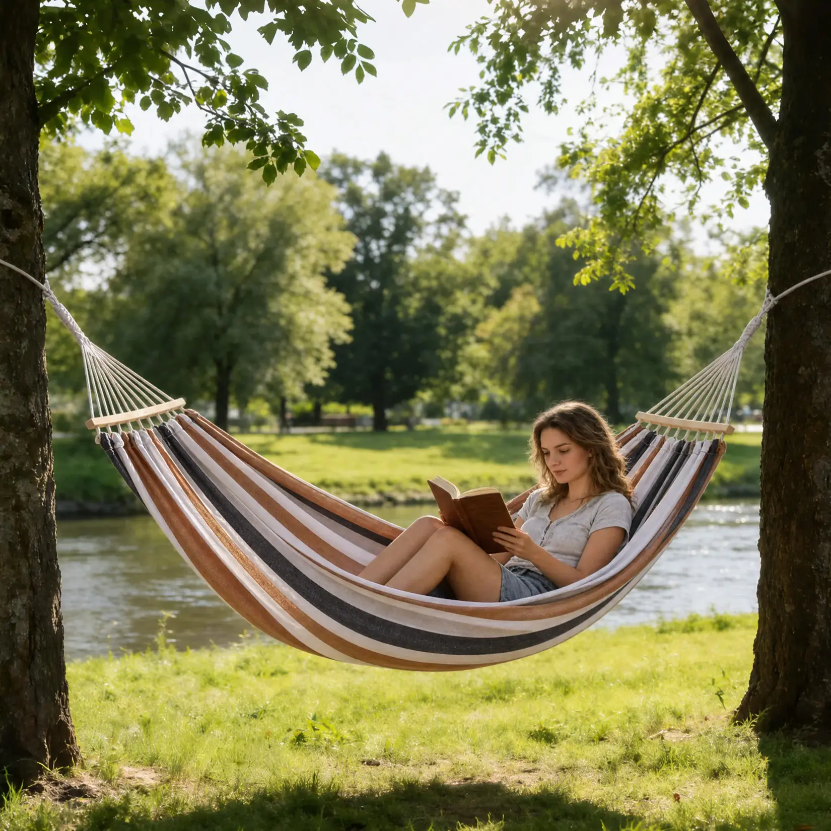 Portable Double Hammock Set - Brazilian Style Outdoor Hammock with 220x150cm Extra Large 2-Person Canvas Bed, Removable Spreader Bars, Tree Ropes, Carry Bag, 500lb Capacity, Open Lay for Patio Backyard