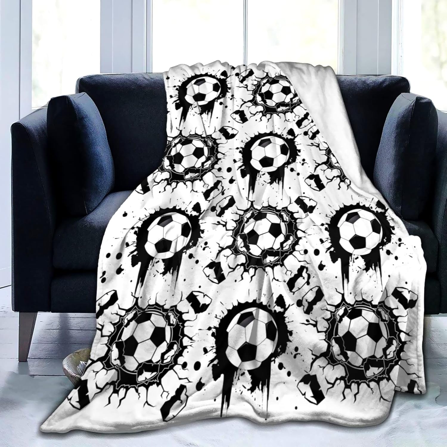 Soccer Blanket Throw Soccer Ball Blankets Soft Lightweight Flannel Warm Cozy Football Blanket Gifts for Sport Fans Kids Adults 50"X40"