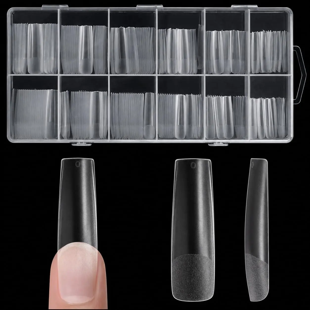 240pcs Square Transparent Nail Tips, Xxxl Super Long, 12 Sizes, Matte Finish, Suitable for Salon and DIY, Manicure Essentials