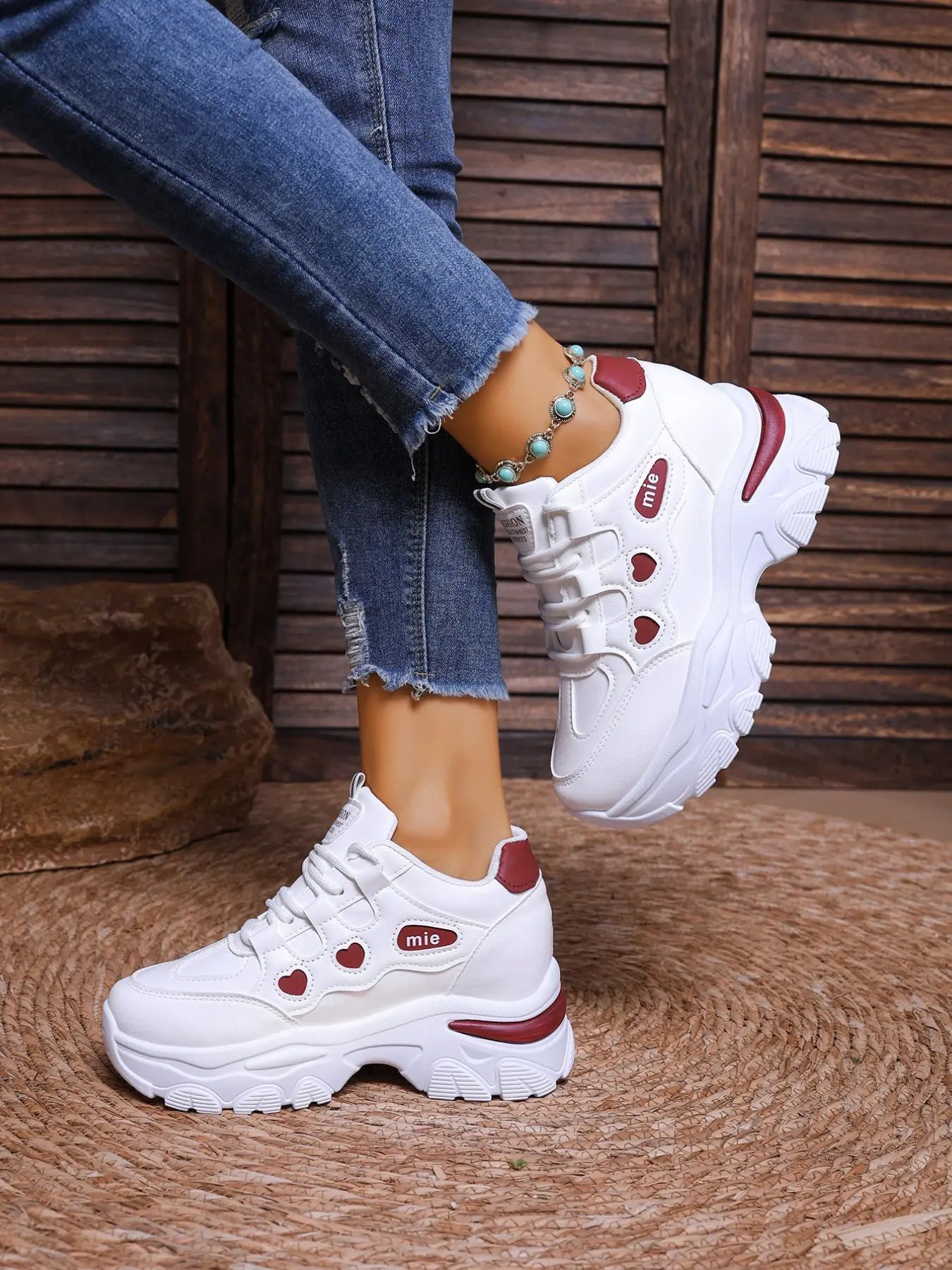 Women's New Thick Sole Anti-Slip Casual Sneakers, Fashion Comfortable Invisible Heel Dad Shoes, PU Leather Patchwork Round Toe, All Seasons