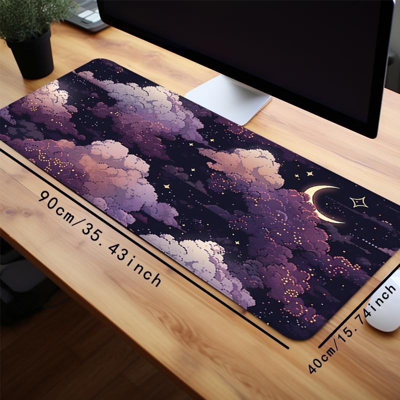 Creative Moon & Star Pattern Mouse Pad, Non-slip Rubber Base Stitched Edge Desk Keyboard Pad, Large Gaming Mouse Pad for Home Office Game, Office Desk Accessories, Corporate Work Desk Accessories, Gaming Desk Accessory