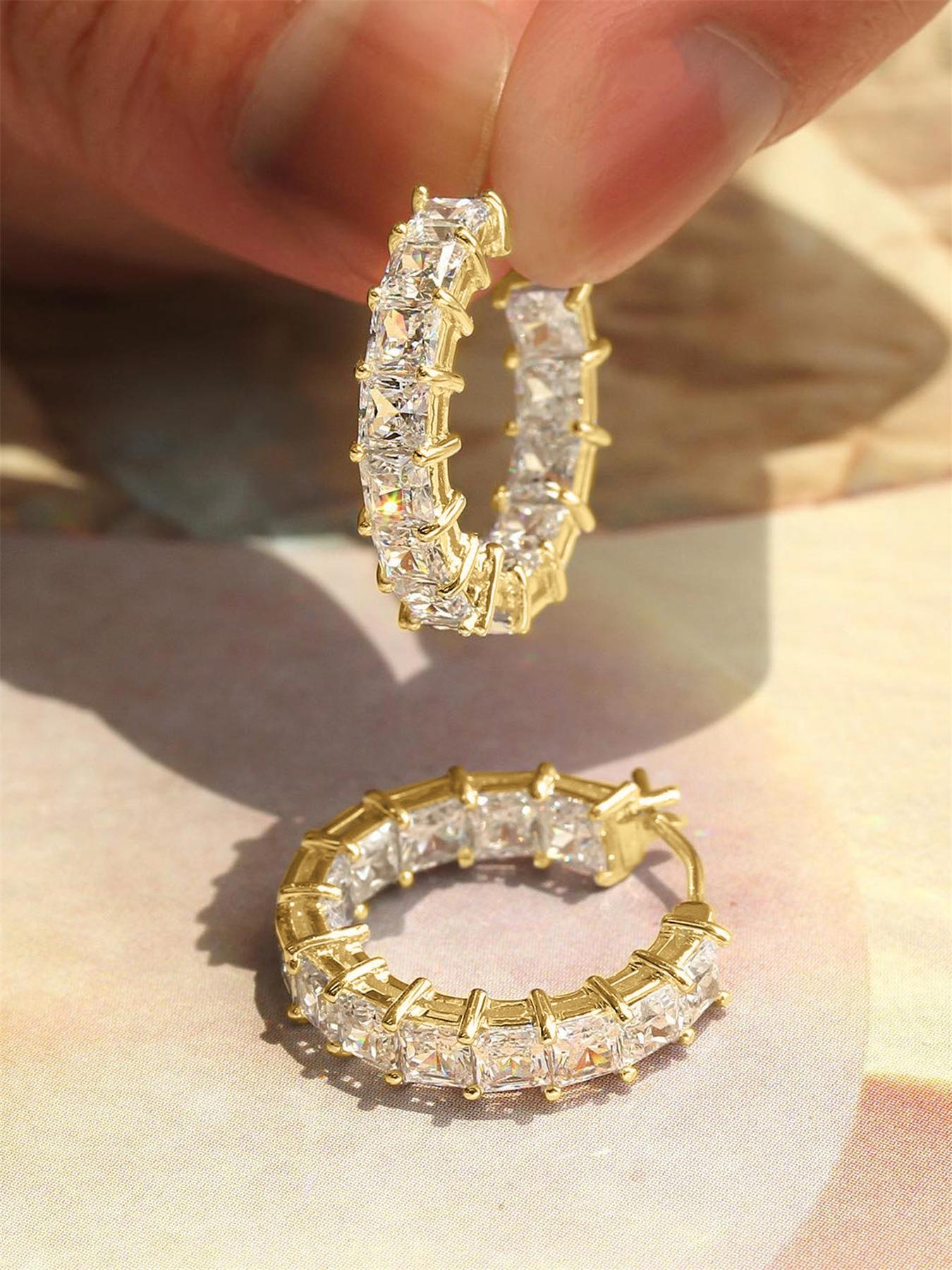 Rhinestone Decorated Hoop Earrings, Fashionable Hoop Earrings for Women & Girls, Fashion Jewelry for Party, Daily Clothing Decor, Trendy All-match & Exquisite Jewelry for Birthday Gift
