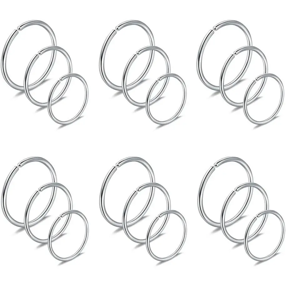 18 count Mix Size Stainless Steel Clip   Nose Lip Helix Cartilage Tragus Ear Hoop Ring 22G 20G 18G 6-10mm