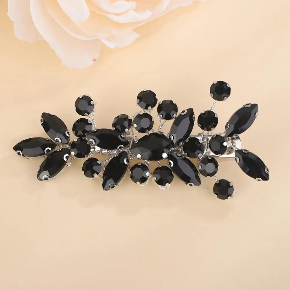 Teardrop  Rhinestone Hair Clips Women Wedding Rhinestone Hair Clips Rhinesotne   Wedding Headpiece for Women (black)