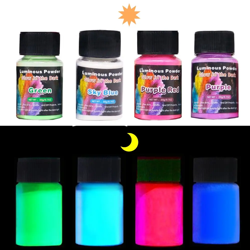Glow in the Dark Luminous Powder Set, 4 Colors, Long Lasting Photoluminescent Pigment, DIY Crafts, Painting, Slime, Candle Decor