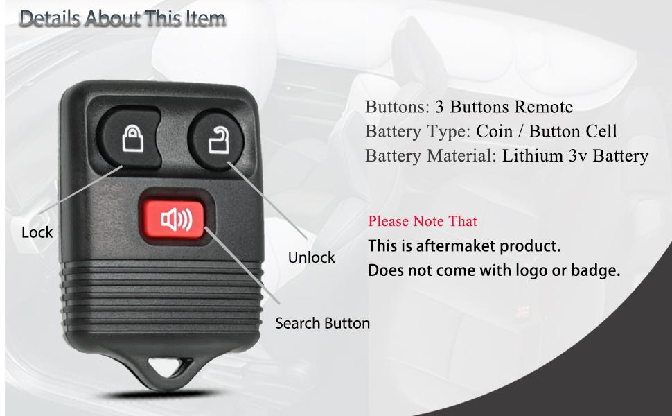 Key Fob Keyless Entry Fits for Ford F150 F250 F350 Explorer Expedition 1998-2016 / Ranger Escape Edge E150 Freestar / Lincoln Navigator Mazda 3 Button Remote Control Replacement CWTWB1U345