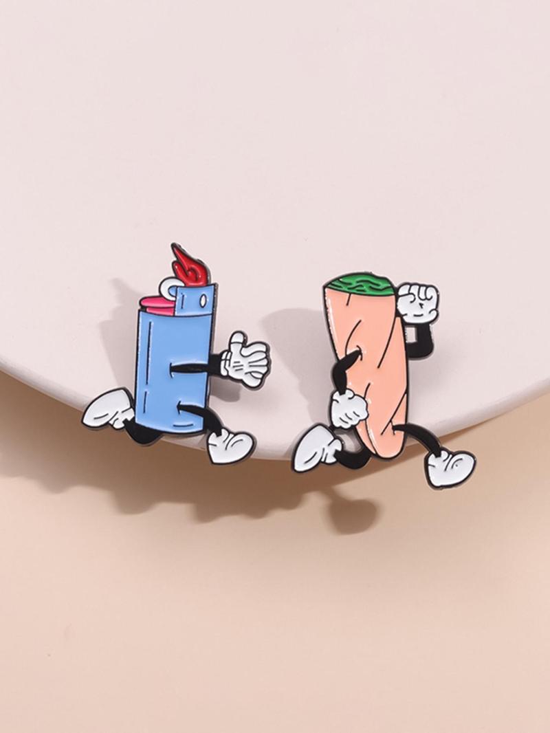Cartoon Lighter & Cigar Design Brooch, Cute Brooch for Men & Women, Fashion Accessories Suitable for Backpacks, Jeans, Scarves, Hats Decoration
