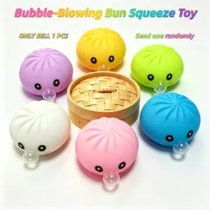 Bubble Blowing Emoji Bun Toy, Rebound Touch Sensory Squeeze Fun, Adult & Kids Stress Relief Squishy Ornament, Cute Desk Decor Gift Desktop Stress Reliever, Random Color Shipping