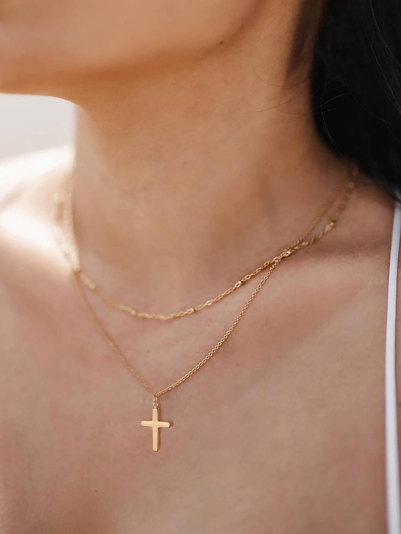 Simple Stainless Steel Cross Design Layered Necklace, Fashion Jewelry for Party, Daily Clothing Decor, Trendy All-match & Exquisite Jewelry for Birthday Gift