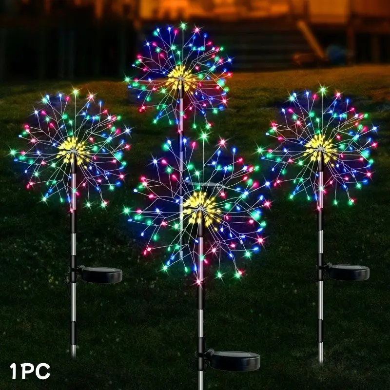 Solar Firework Stake Light, 100/150 LED Bulbs, Ip65 Waterproof, Ideal for Outdoor Paths, Lawns, Parks, Christmas Celebrations, Garden Stake Lights
