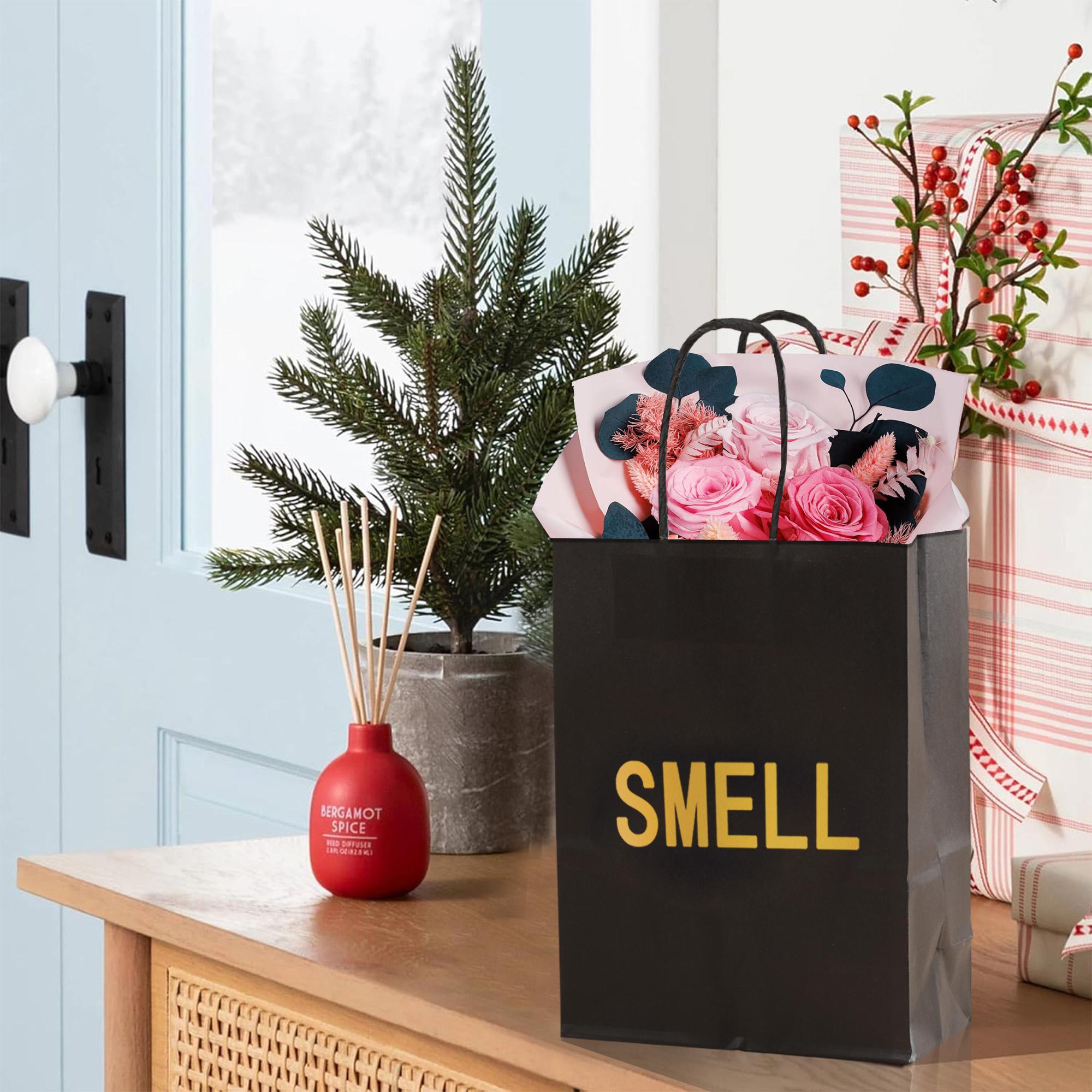 Black Paper Gift Bags with Handles, 5-Count Gift Wrapping Bag Set for Birthday, Wedding and Anniversary, Party Gift Packs, Graduation Gifts and Mystery Birthday Gifts for Him or Her