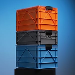 CRATE Starter Pack - Two Full Size and One Half Size SidioCrate, Stackable Outdoor Organizer Storage Bins with Clear Lid and Dividers - Black