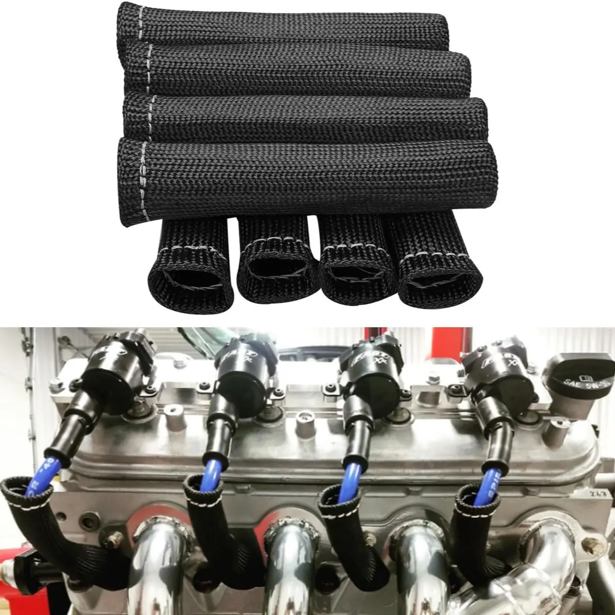 8-Piece Spark Plug Wire Boots Heat Insulation Protector Set, High-Temperature Resistance Up to 2500 Degrees, Protection Against Heat Damage, Durable Engine Protection, Resistant