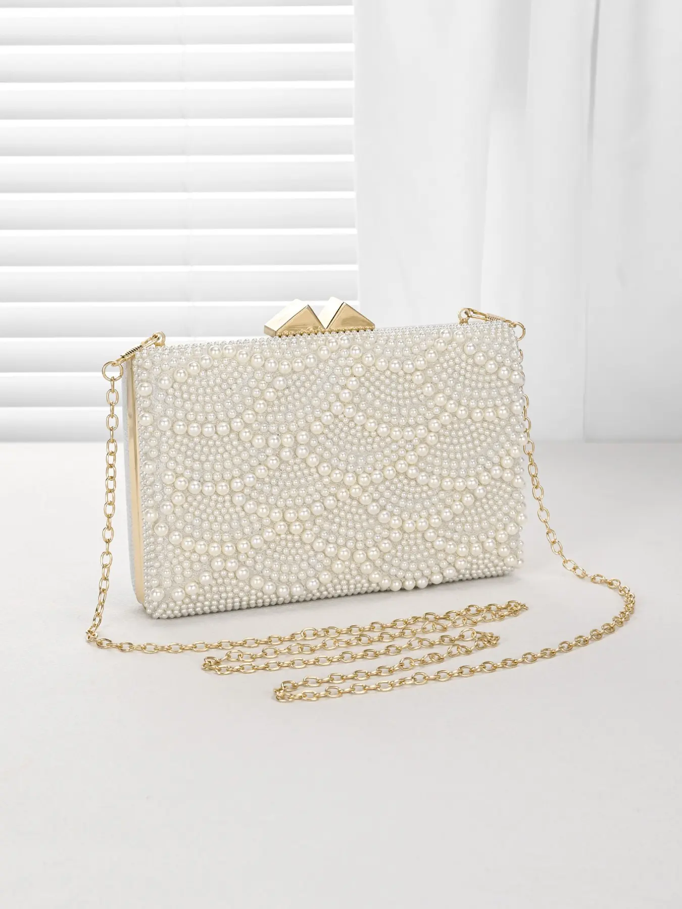 Trendy Rhinestone Pearl Evening Clutch, Elegant Chain Crossbody Bag, Fashionable Single Shoulder Bag, Perfect for All Seasons