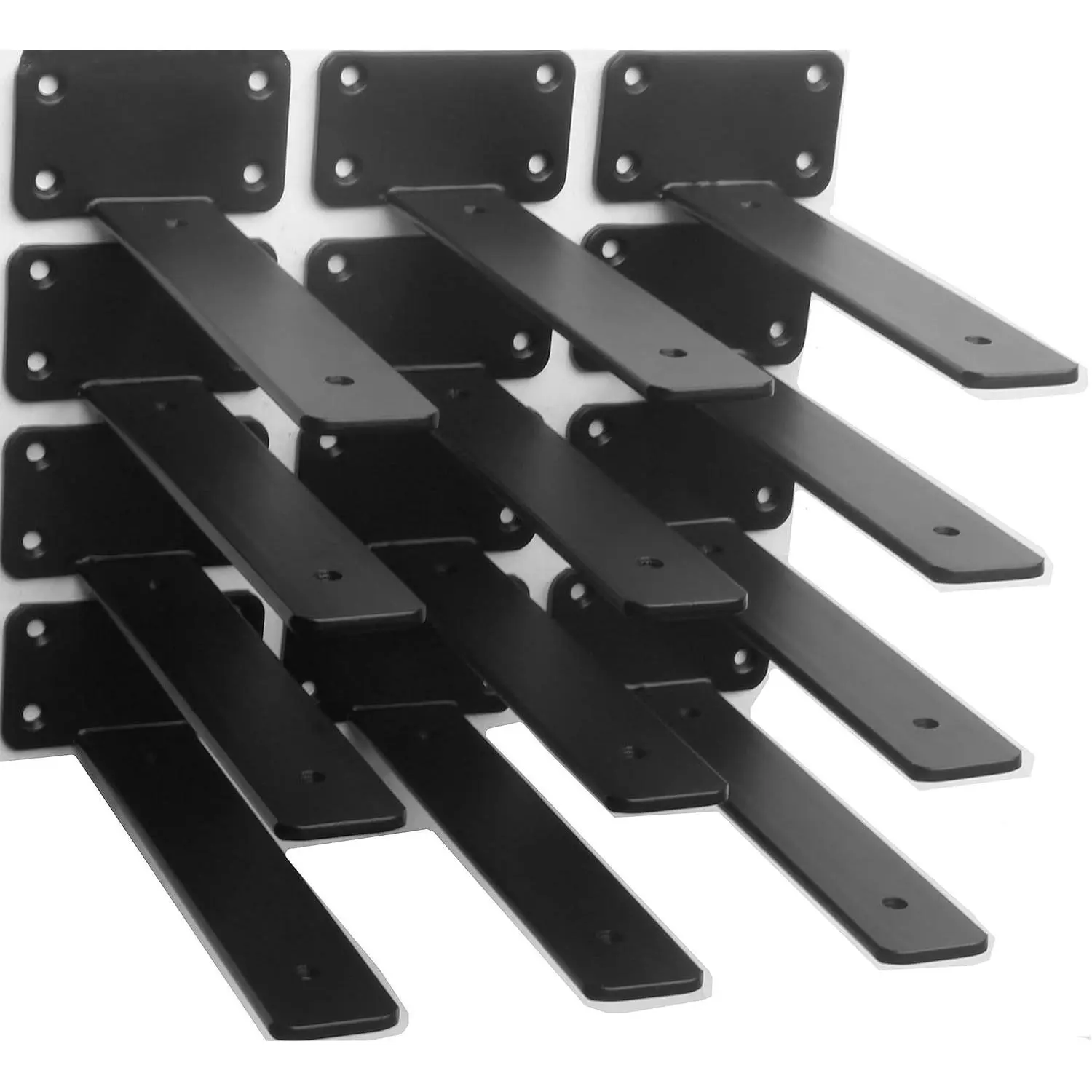 12 Pack - 8 inch Black Hidden L Shelf Bracket (1/5 Inch Thicked) Iron Floating Shelf Brackets Rustic Industrial Metal Brackets for Shelf Support