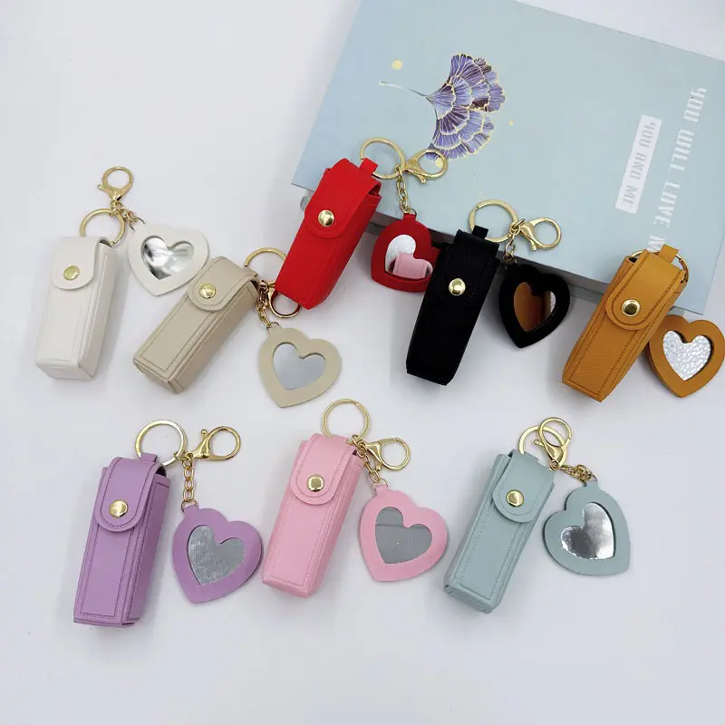 New stylish heart-shaped mirror leather lipstick bag accessory, portable mini lipstick protective storage bag for women, versatile and cute bag decoration accessory, suitable for daily use, dates, and travel