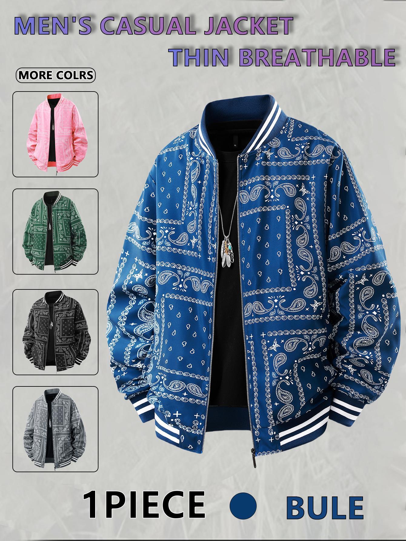 Men's Casual Cashew Flower Varsity Jacket,Vintage Lightweight Bomber Baseball collar Jackets,Classic Fabric,Mens Fashion Stylish,Men's jackets,Streetwear,Men's Clothing